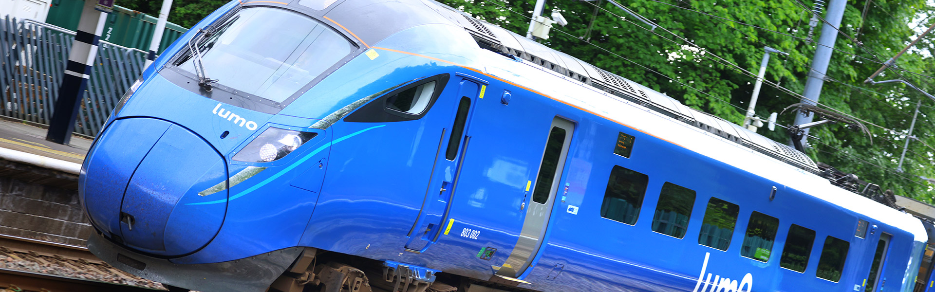 Close-up photo of a Lumo train