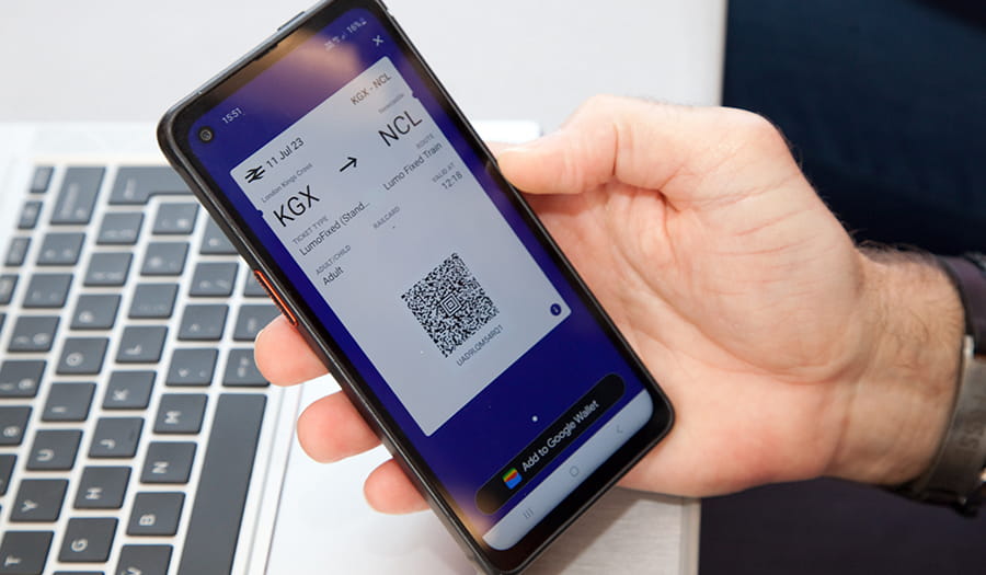 hand holding a phone showing a Lumo e-ticket