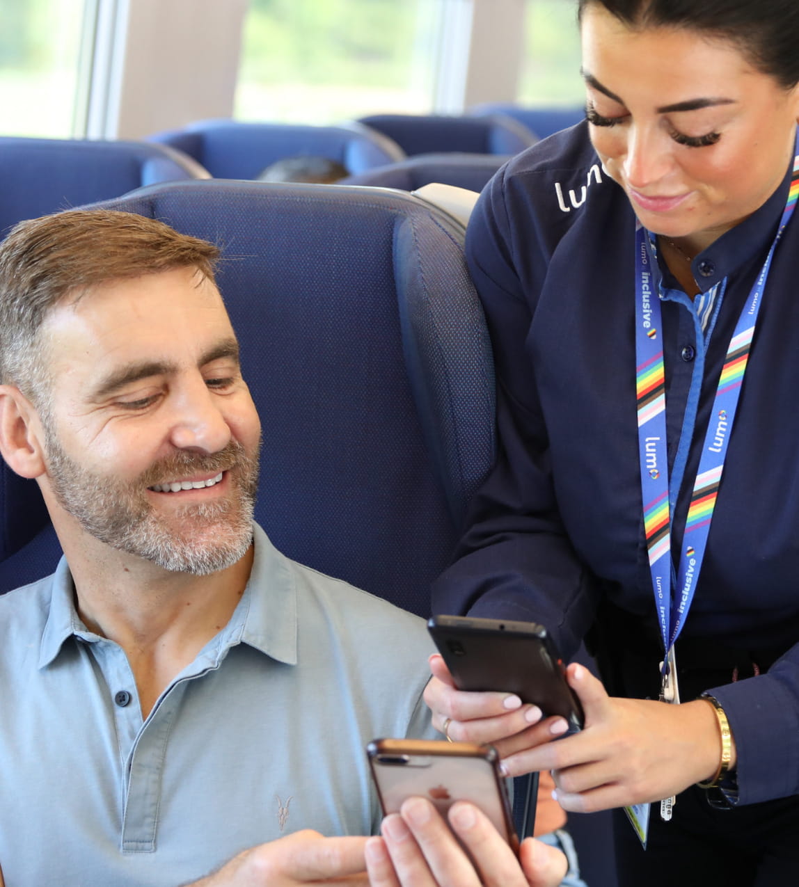 lumo staff scanning train e-ticket