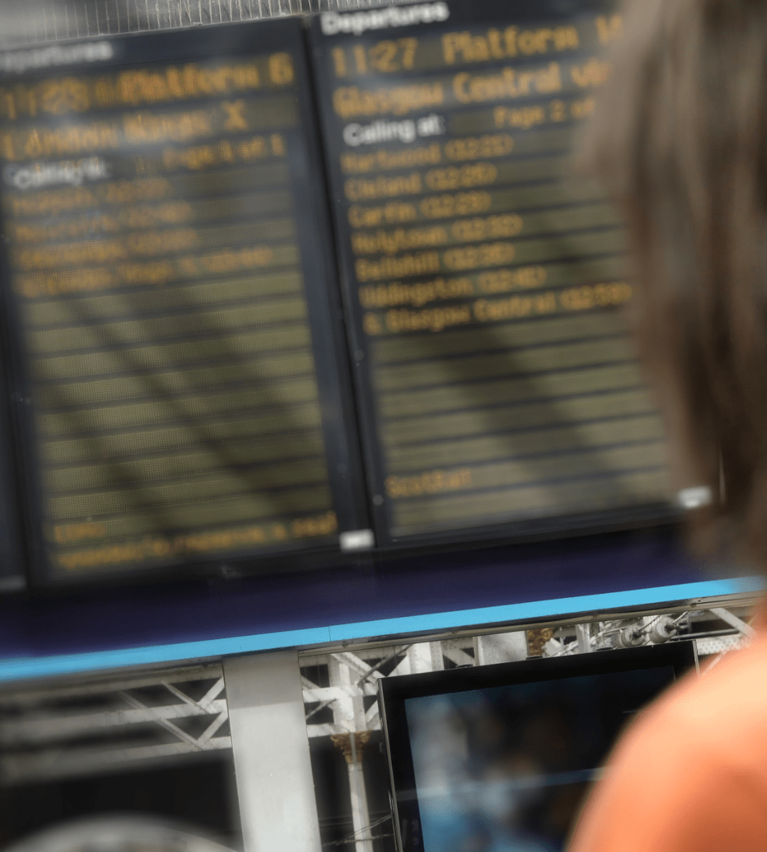 train timetable board in train station