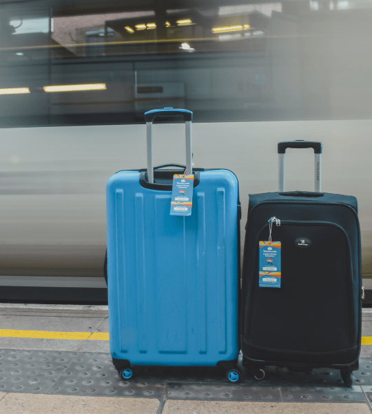 suitcases in train station