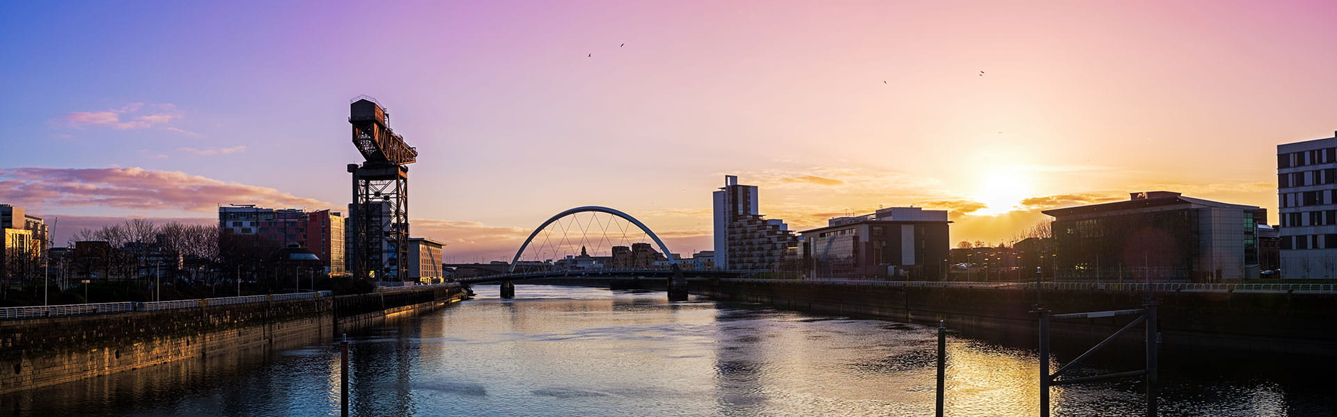 Sunset over Glasgow waterfront