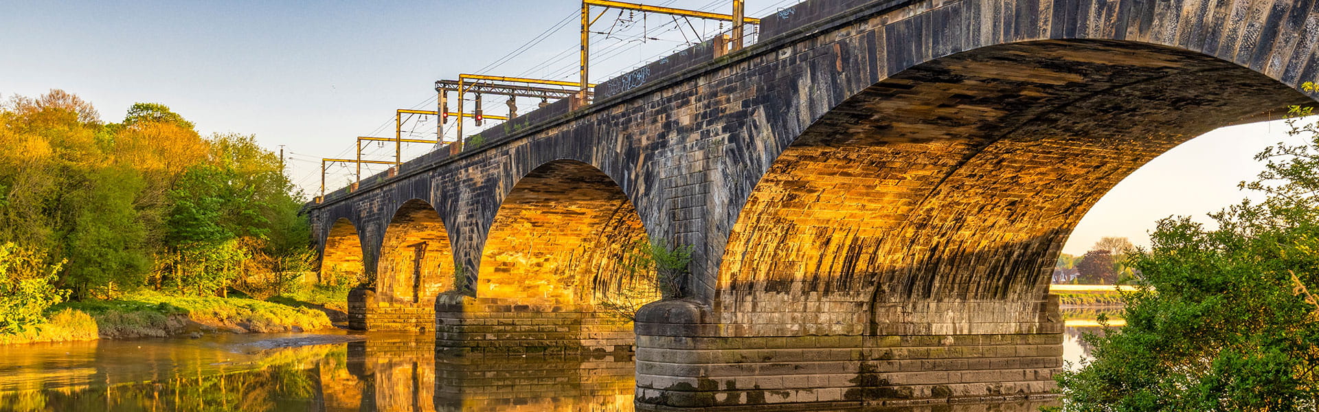 Viaduct over the river Ribble in Preston at sunset