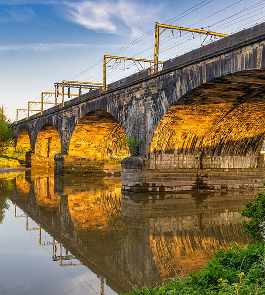 Viaduct over the river Ribble in Preston at sunset