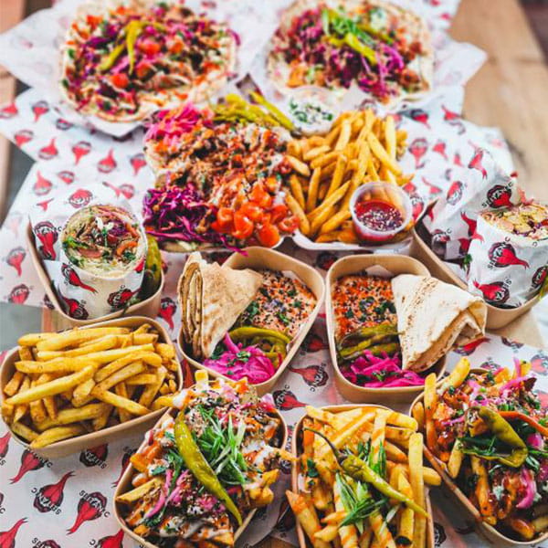 Vegan kebabs and fries