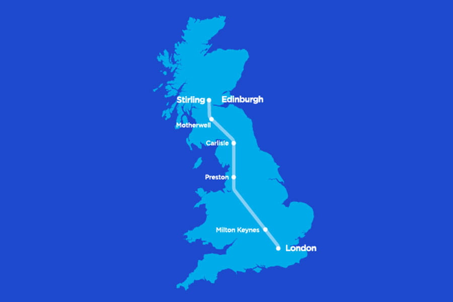 Stirling to London route map