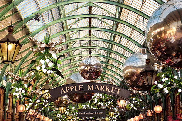 Christmas decorations at the Apple Market in Covent Garden