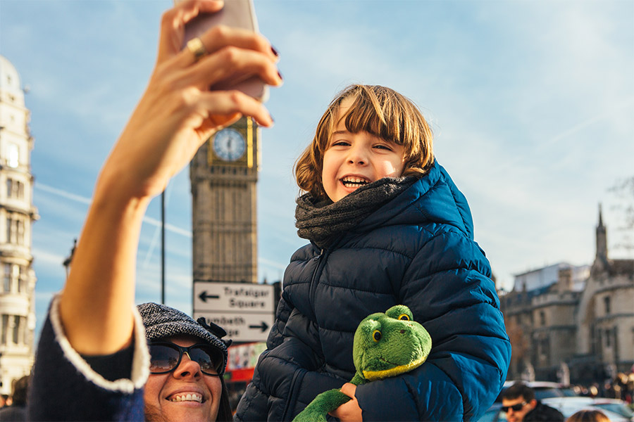 mother and son taking a selfie in front of the Big Ben