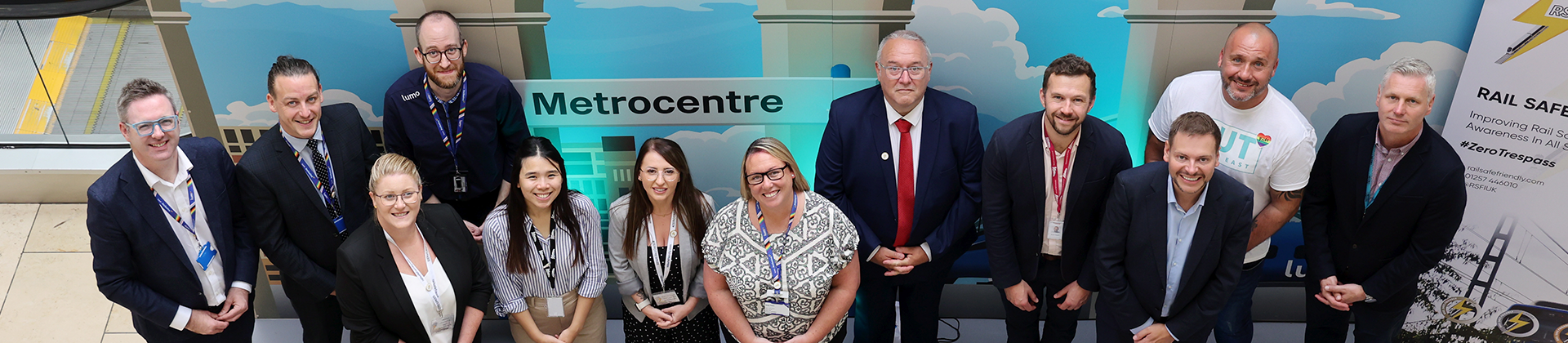 Lumo team and Rail Safe Network at the launch of summer rail safety initiative at Metrocentre